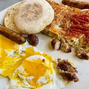 .3 with sausage links and basted eggs.