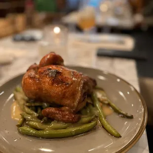 The Yardbird. Cornish hen with green beans.