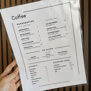 Coffee menu