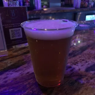 This is the very tasty Fathom IPA from Ballast Point Brewing in San Diego. They have great selections on tap.