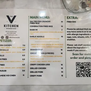Menu with prices