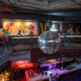 a disco ball hanging from the ceiling