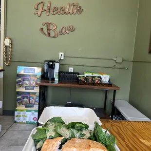 Salmon plate with salad and furikake rice