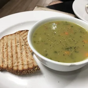 Split pea and ham with multigrain toast