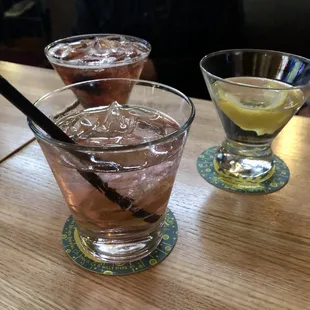 Front: VSS with Ketel. Left: Manhattan with Bulleit Rye. Right: Ketel Martini