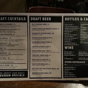 Drink menu