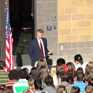 Patriotic assemblies remind students of their purpose with the Pledge of Allegience and singing of the Star Spangled Banner.