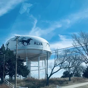 a water tower with a horse on it