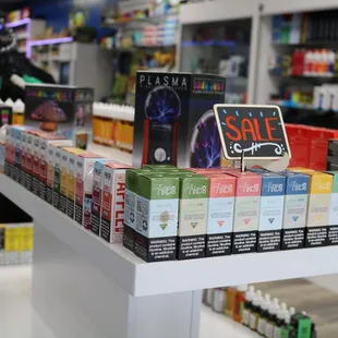 Sale juices and novelty items.
