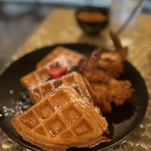 Jerk chicken and waffles