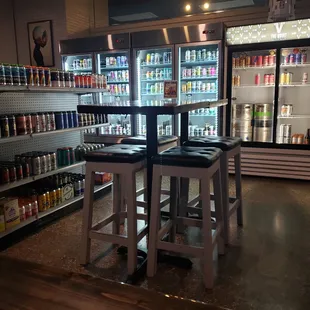 two stools in front of a cooler