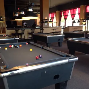 a man playing pool in a bar