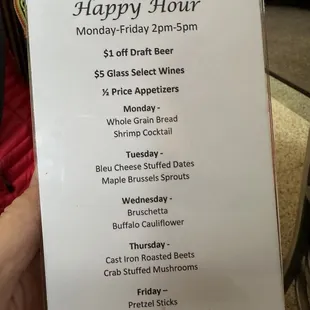 Happy hour menu