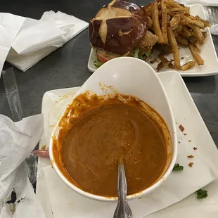 Tomato soup that came with a grilled cheese sandwich that I devoured.