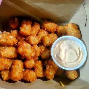 Tartar tots and sauce.