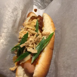 Vegan chili cheese hotdog