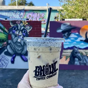 Iced black sesame oatmilk latte