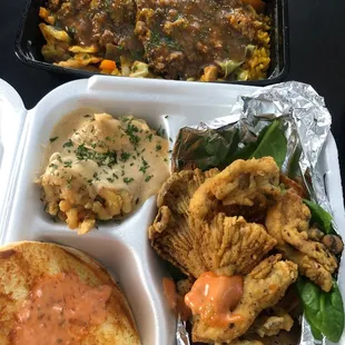 Chicken Curry and cabbage (top) and Oyster mushroom burger