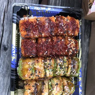 Variety of sushi rolls.