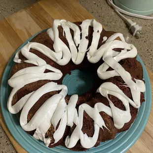 a bundt cake with white icing