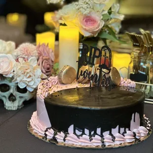 a chocolate cake on a table