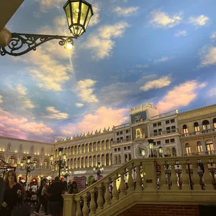 a sky painted on the ceiling
