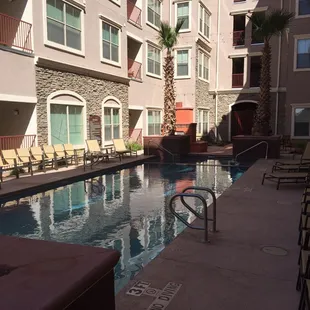 Each building has its own pool and hot tub.