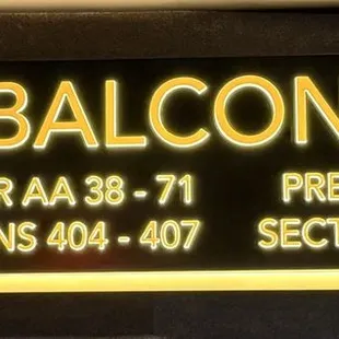 Balcony seating sign