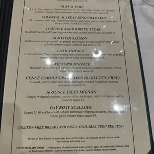 Main course menu