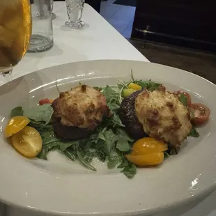 Balsamic mushrooms stuffed with crab (mushrooms seemed pickled)