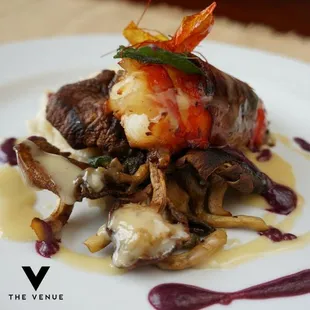 Seared New York Steak w/ Saltimbocca Lobster