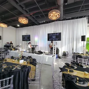 50th Birthday celebration. Black and gold theme.