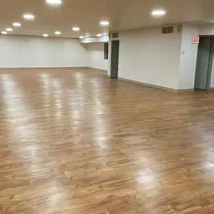 The main event area with 2 bathrooms and a bar/DJ area.