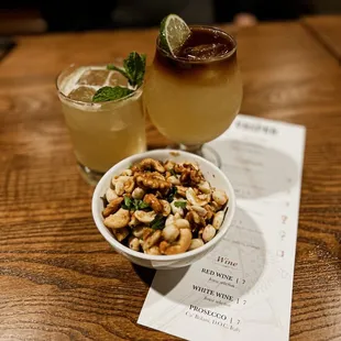 Spiced bar nuts and happy hour drinks