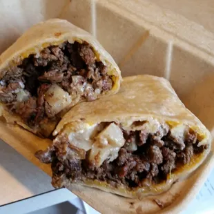 California burrito. huge and loaded with carne asada, potatoes and crema. $10.95