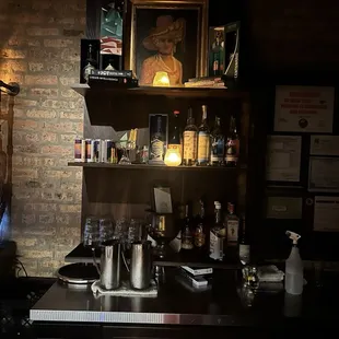 the bar counter and shelves