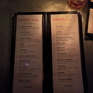 Menu as of October 2021