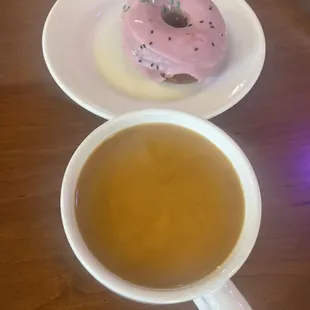 a donut and a cup of tea