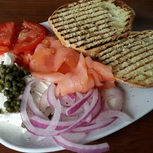 Smoked salmon breakfast "panini," so fresh and delicious!