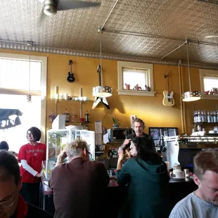 a group of people in a restaurant