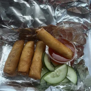 Egg rolls were freshly made and delicious!  Excellent service and they bring your food to your car.  Definitely will be coming back.