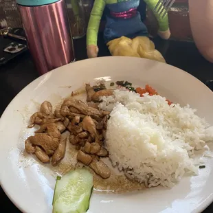 Chicken and rice , half eaten ‍