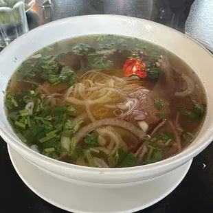 PHO with my bottled Pepsi. (Did notice there is a byob policy with corking fee)