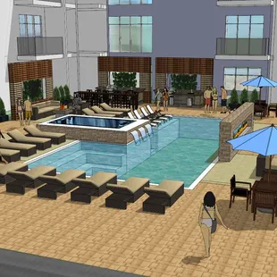 our 5th Ave building will feature a pool, spa, fire pits, and grills in our all weather courtyard