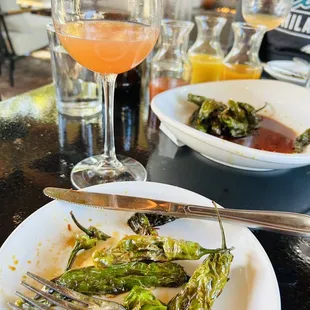 Shishito peppers &amp; blood orange mimosas