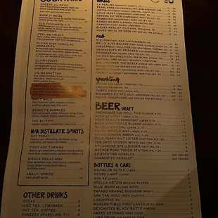 Drinks menu