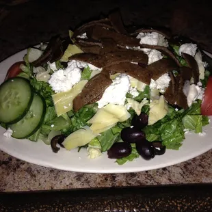Greek salad. Awesome except for the rotten meat.
