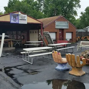 Patio area but weather was not cooperating