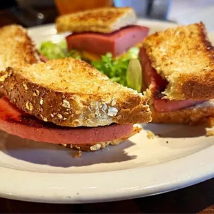 Fried Bologna Sandwich. Very tasty. The hearty bread elevated it.