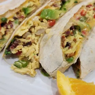 Breakfast Quesadilla with avocado and bacon
